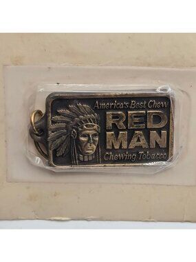 Vintage Red Man Chewing Tobacco Keychain Chew Advertising Collectible NOS